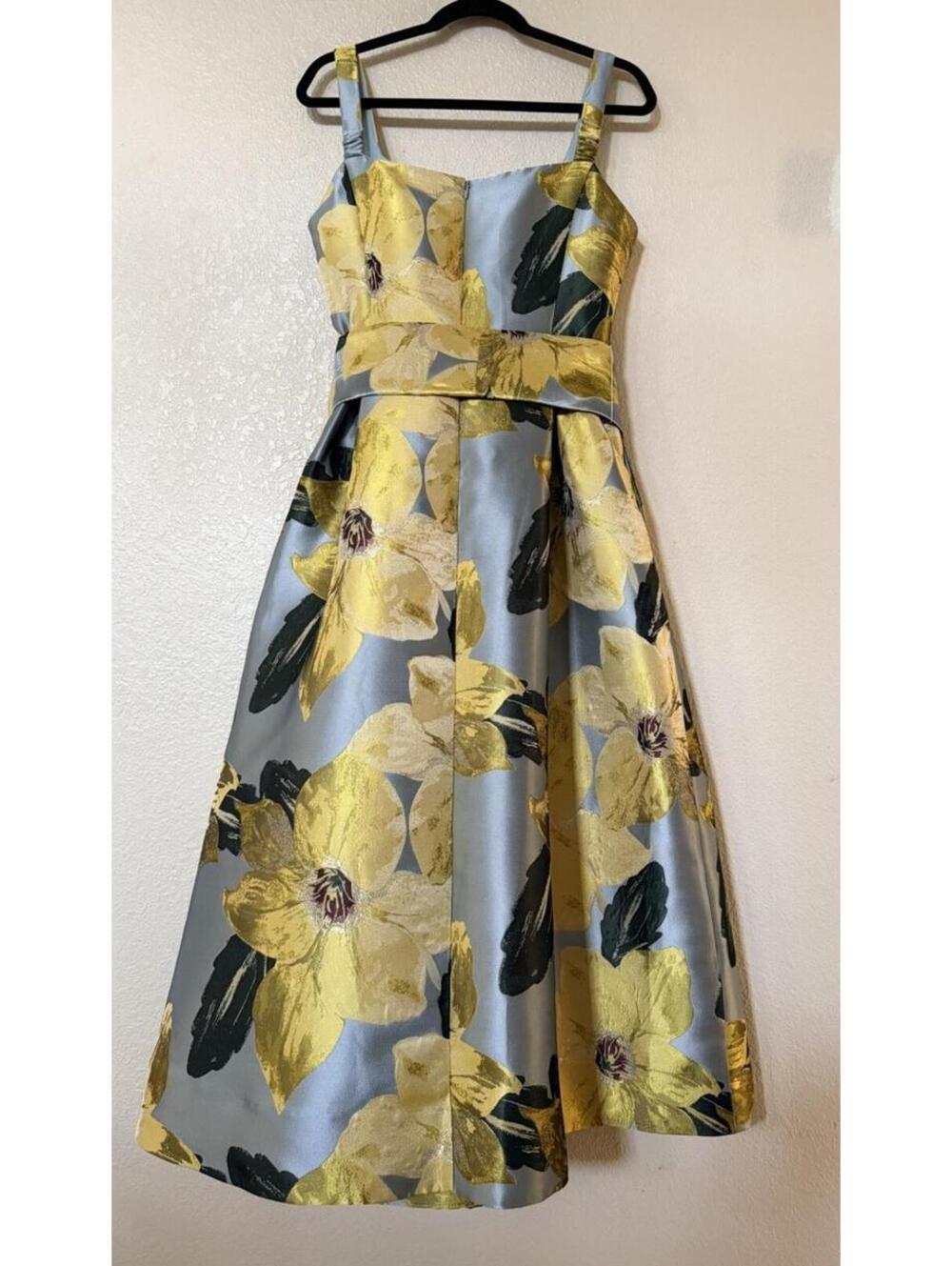 New Julia Jordan Floral Jacquard Midi Cocktail Dress In Yellow Blue Multi Sz 10 - Picture 9 of 14